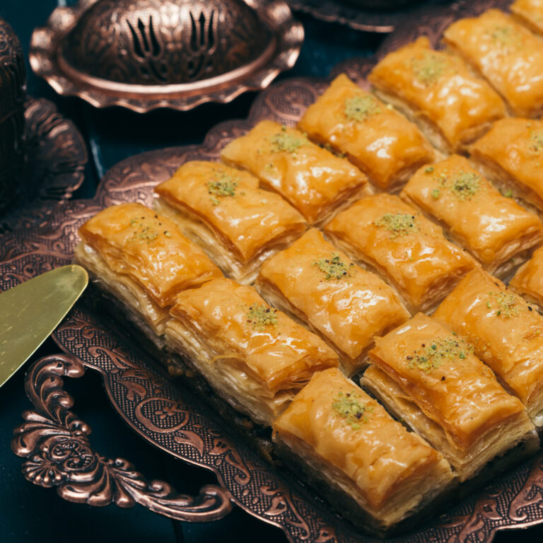 traditional eastern desserts on wooden background